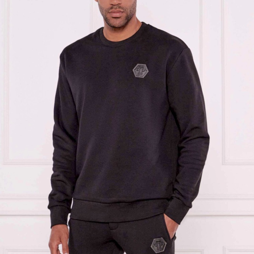 Phillip Plein Black 💯 Cotton Unisex Crewneck Pull On Sweatshirt Size M